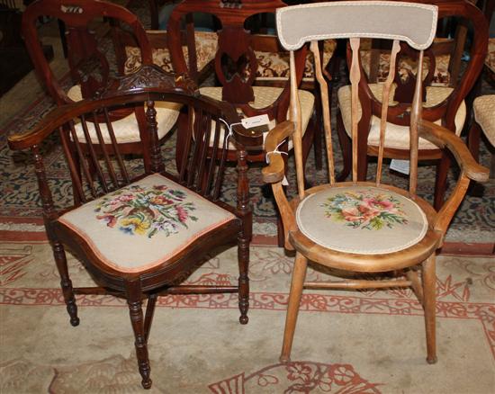 Edwardian carved mahogany corner chair & another